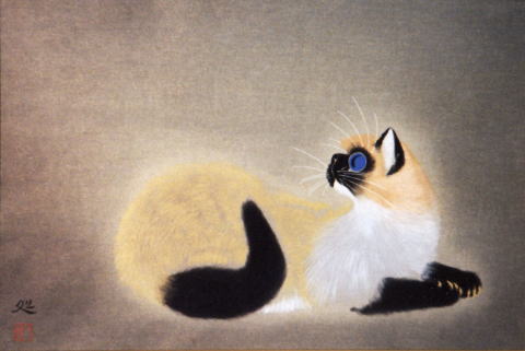 加山又造　若い猫　1991年　絵画（木版画）作品